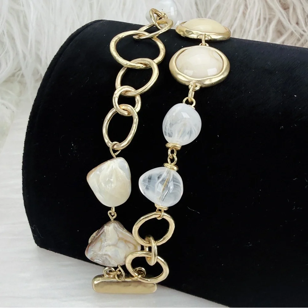 Elegant Goldtone and Cream two strand magnetic closure Bracelet